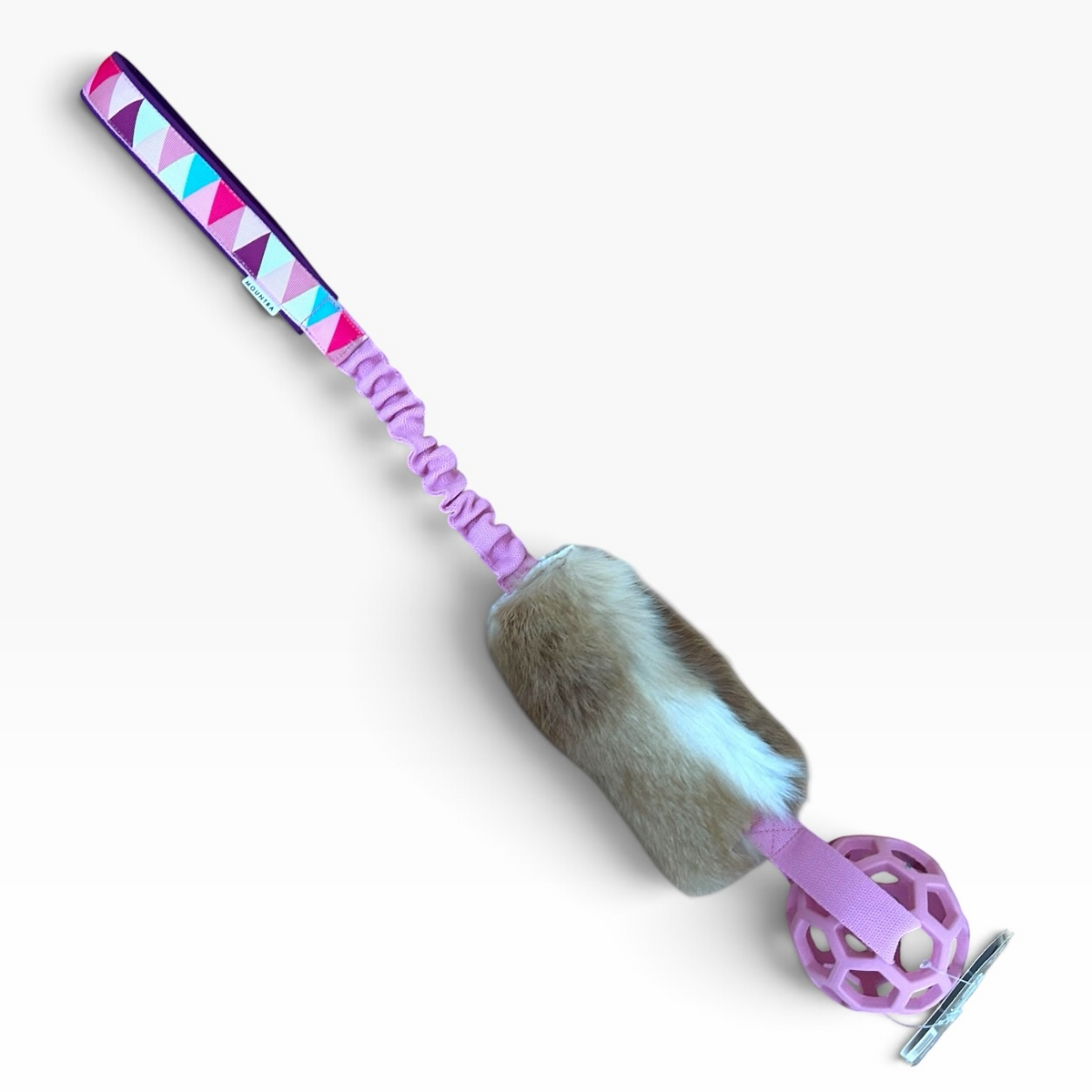 Tug toy with rabbit fur and ball + bungee